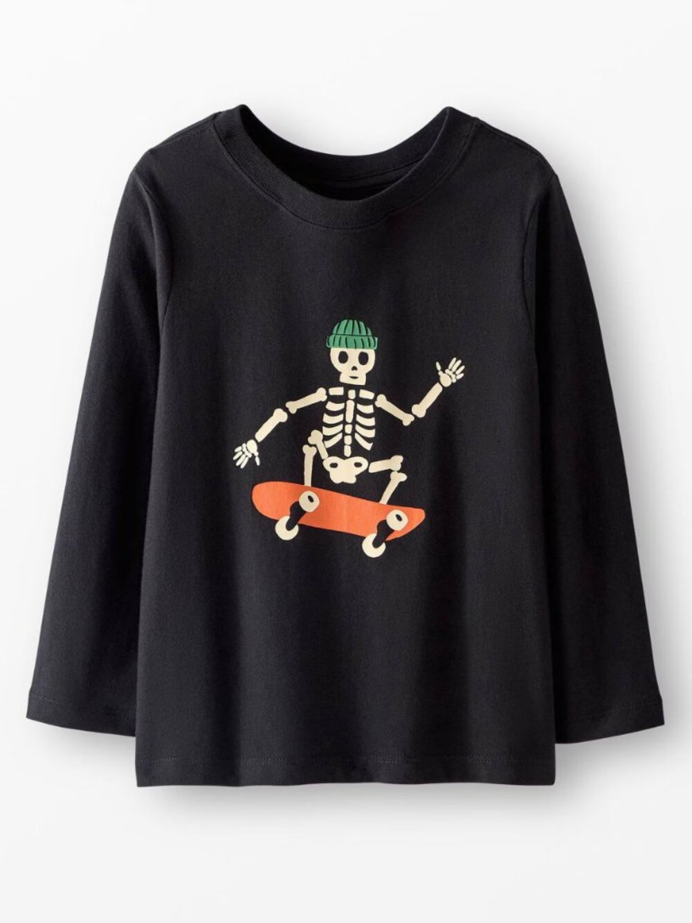 Hanna Andersson Kids Black Long-Sleeve Skeleton Skateboard Tee